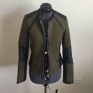 Olive green, pleather mixed material moto jacket